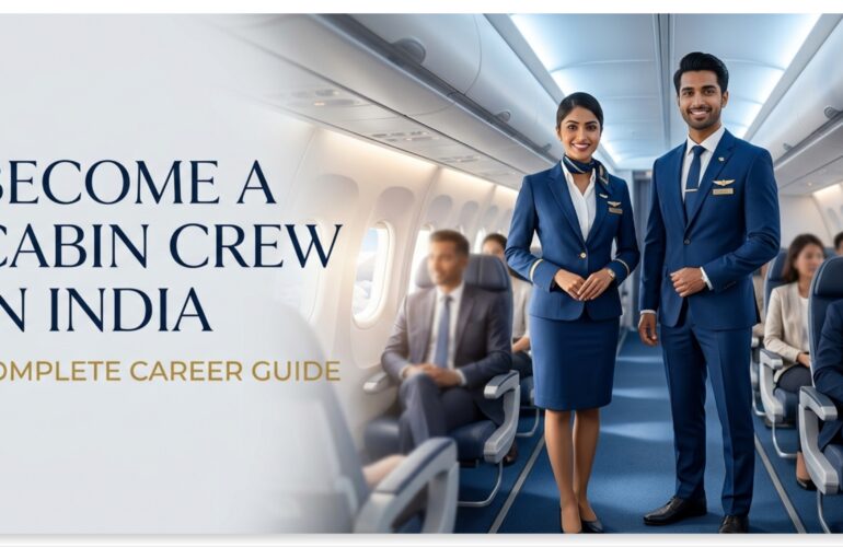 two cabin crew members standing inside a airoplane, passengers are sitting on the seats of plane